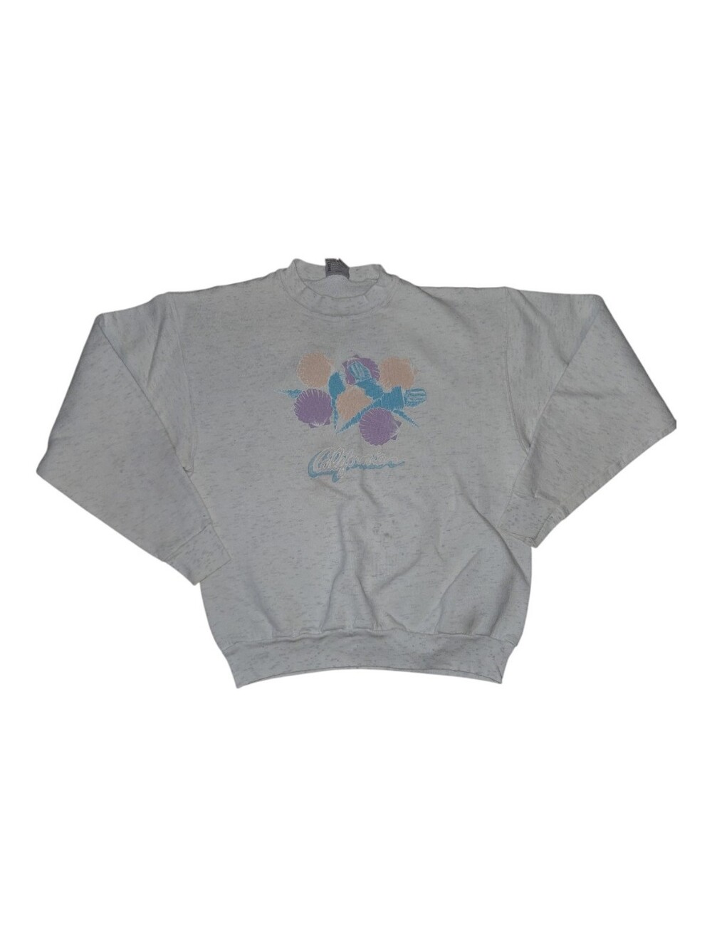 Vintage Crewneck in Heather Gray with Pastel Seashell California Graphic Size XL